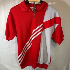 Vintage 70s-80s Action Red & White Zip Neck Polo Shirt M